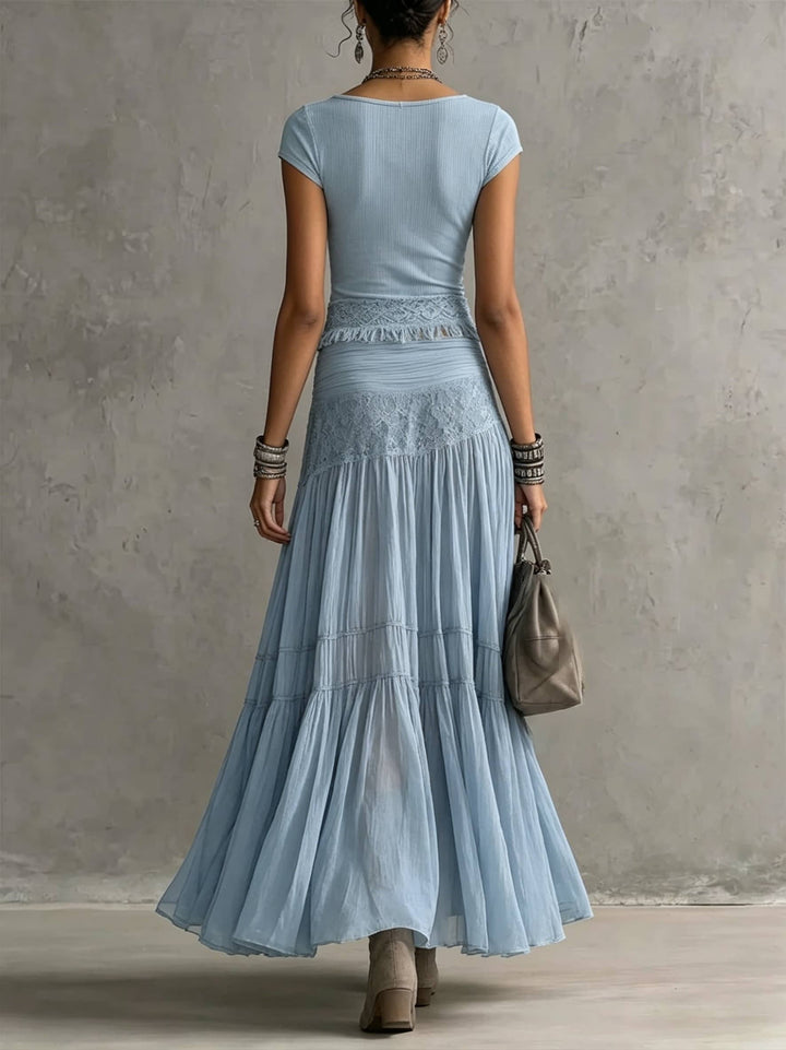 Bella Two-Piece Set — Short-Sleeve Top &amp; Boho Skirt
