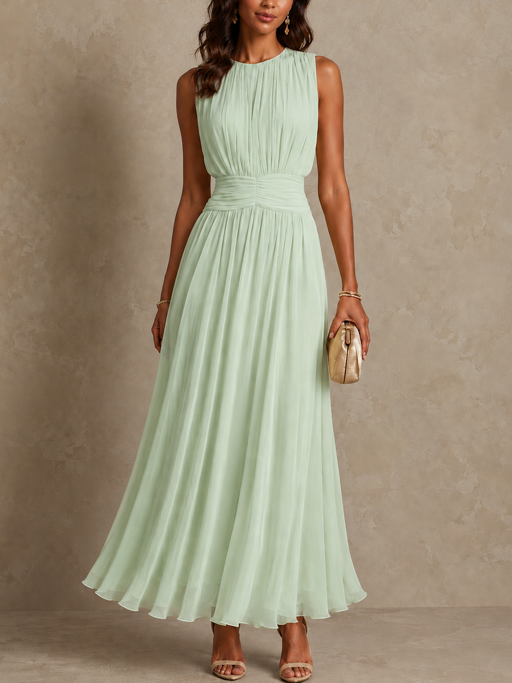 Bralow | Roxanne Ruched Waist Sleeveless Maxi Dress