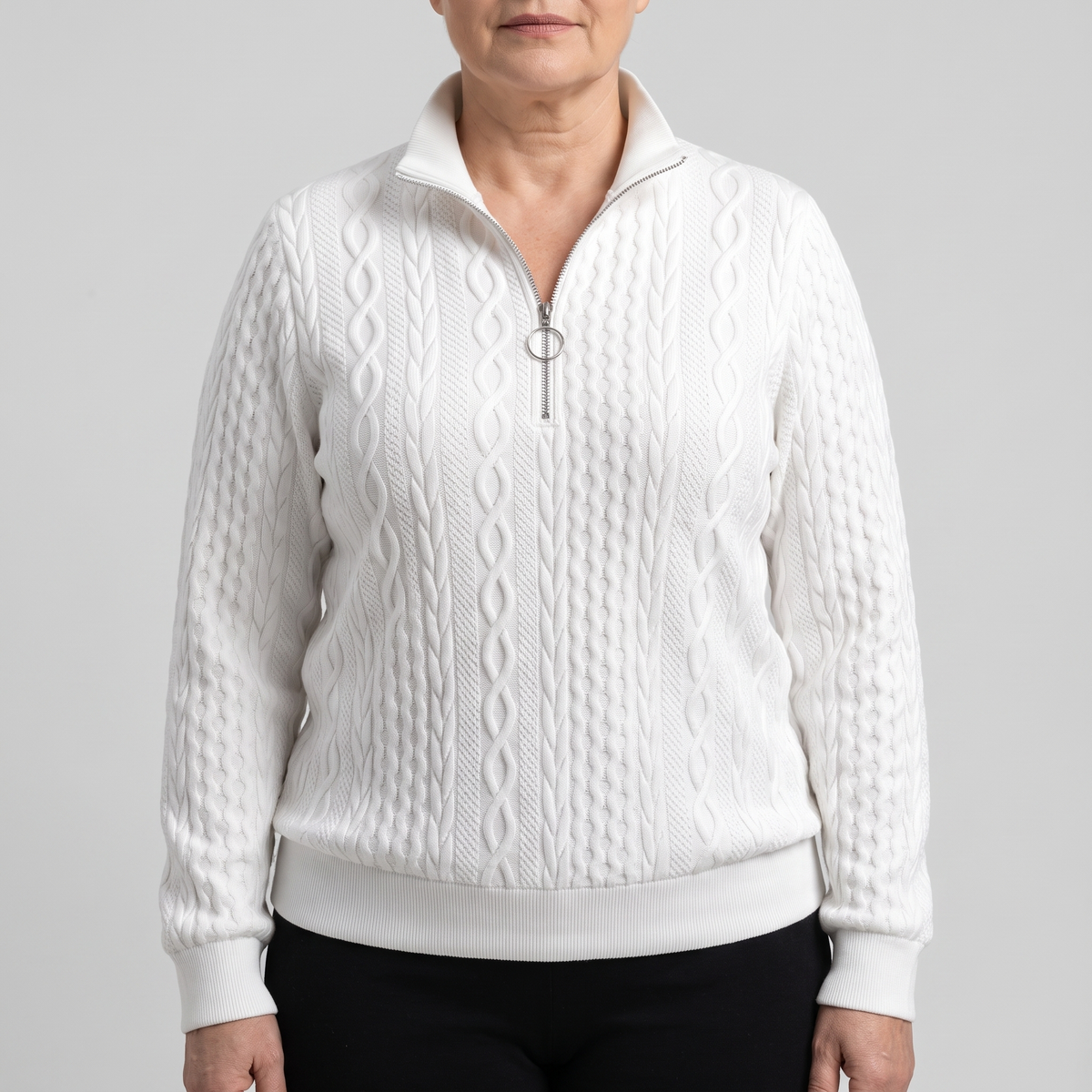 Isabelle | Cable Knit Zip Neck Sweater