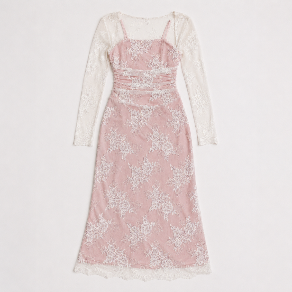Square Neck Embroidered Long-Sleeve Maxi Dress