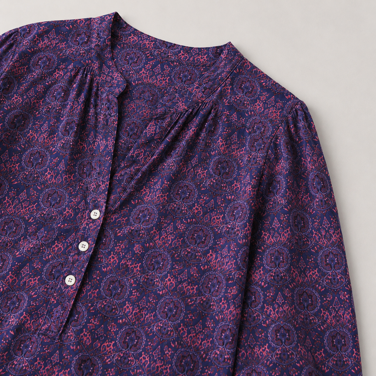 Printed Henley Neck Blouse | Long Sleeve