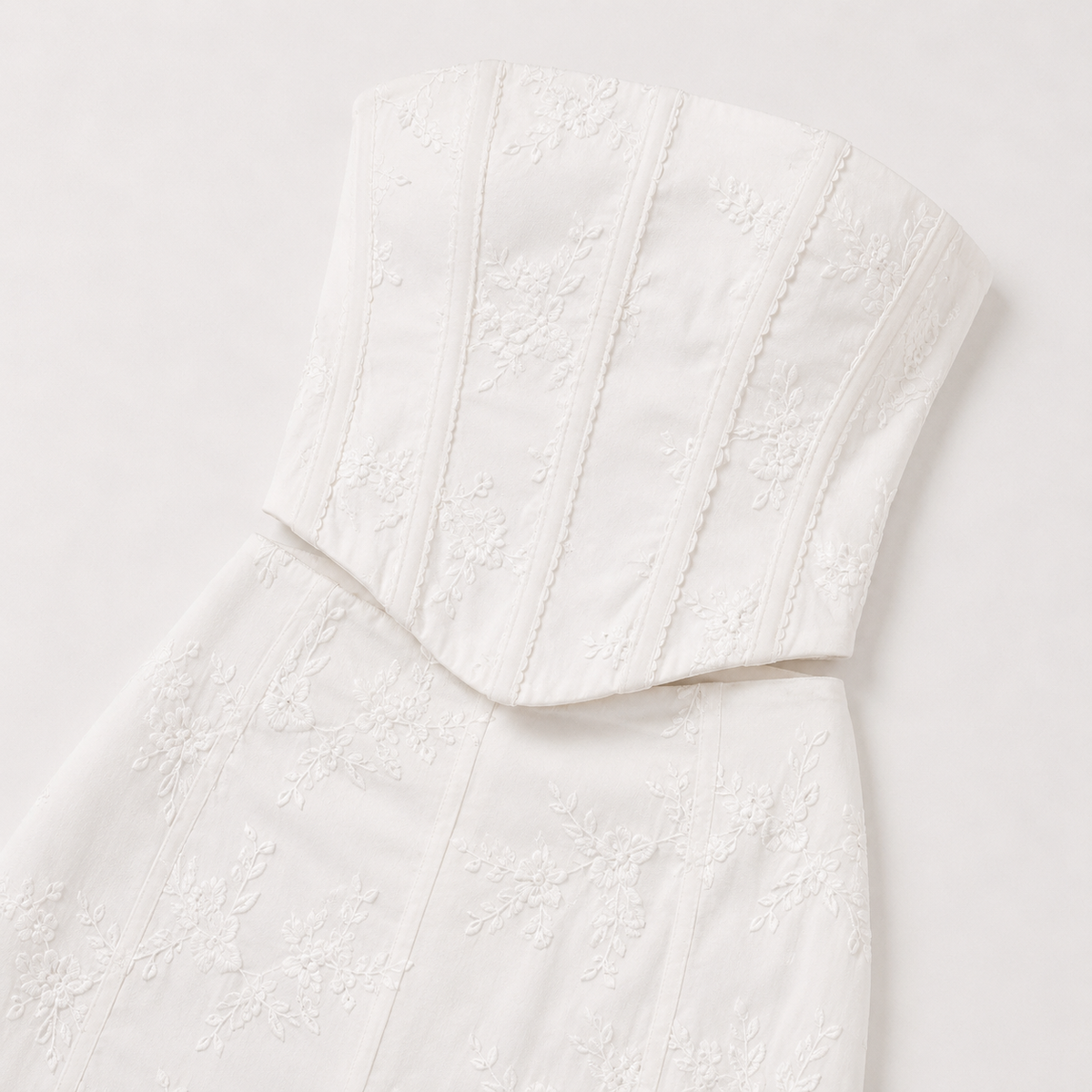 White Strapless Maxi Dress - Embroidered