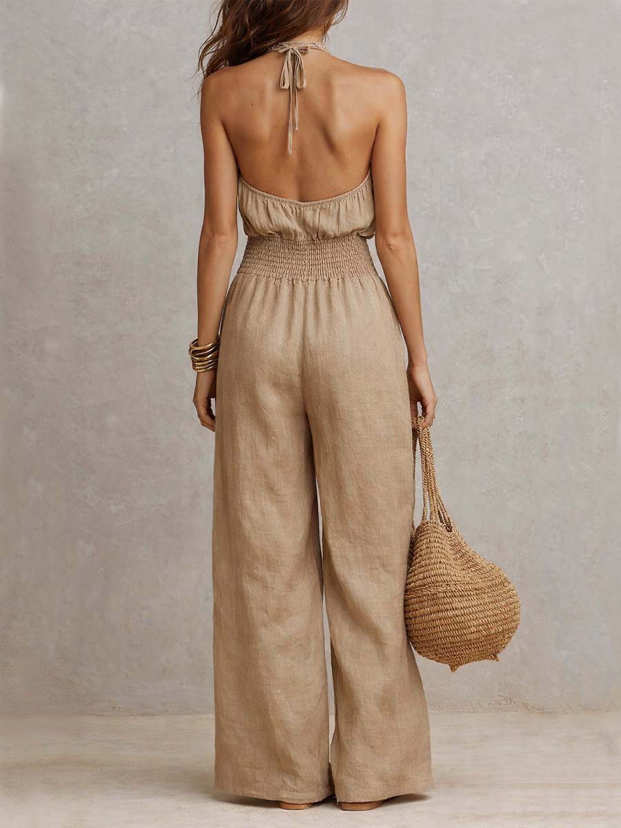 Valeria | Elegant Linen Jumpsuit with Halter Neck