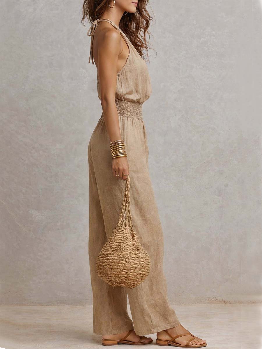 Valeria | Elegant Linen Jumpsuit with Halter Neck