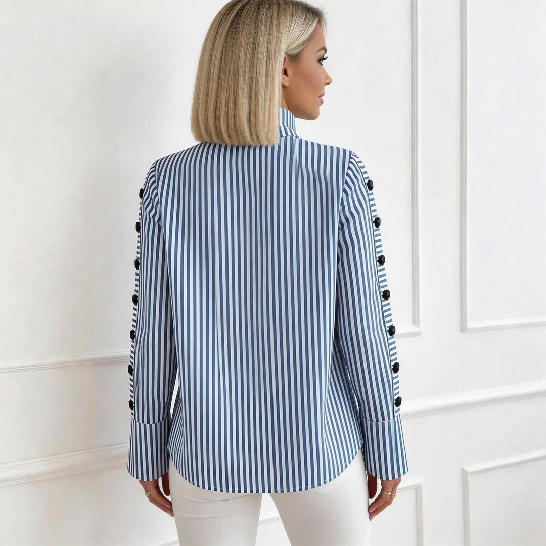 Bralow Blue Striped High Neck Top