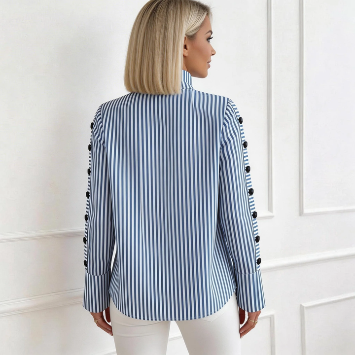 Bralow Blue Striped High Neck Top