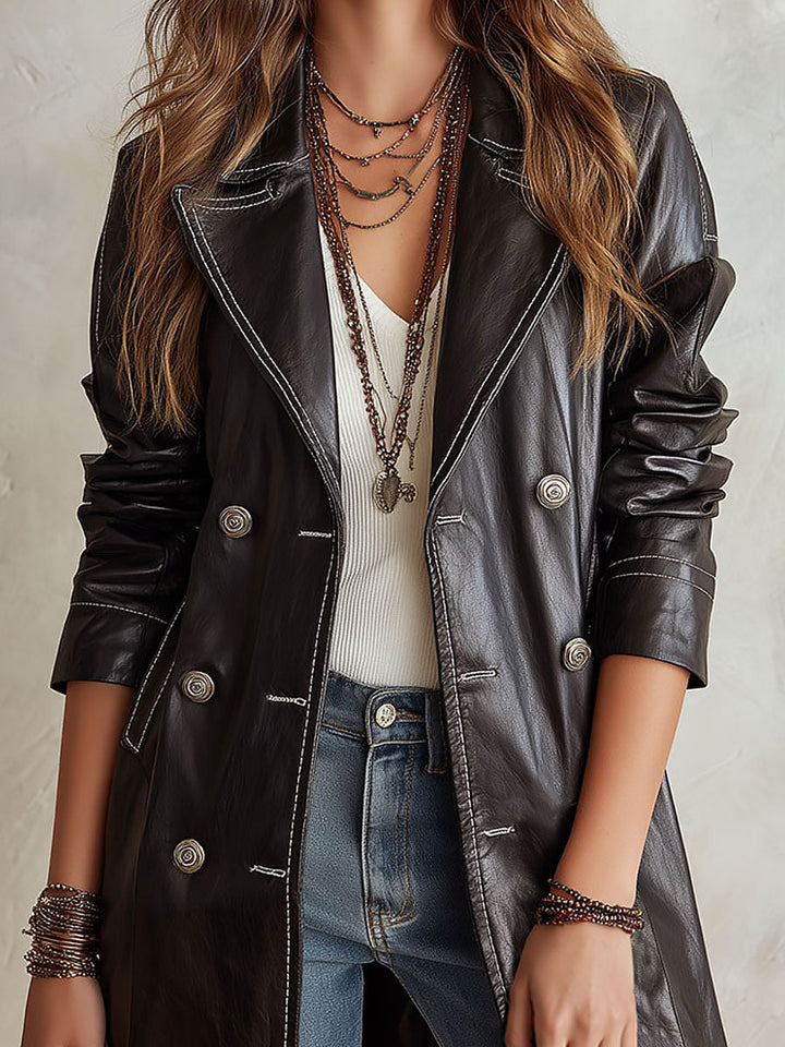 Octavia Double-Breasted Eco-Leather Trench Coat
