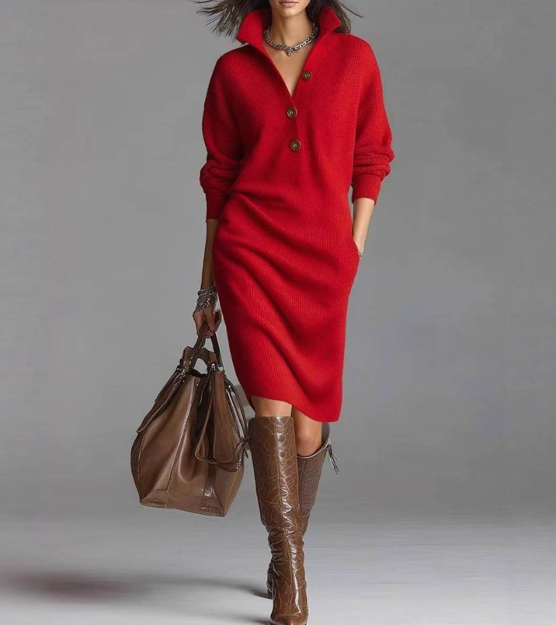 Kayla | Women's Ribbed Button Front Sweater Dress