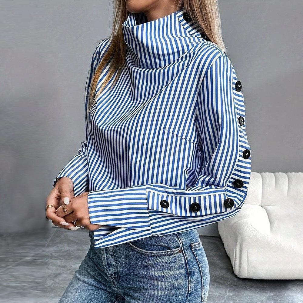 Bralow Blue Striped High Neck Top