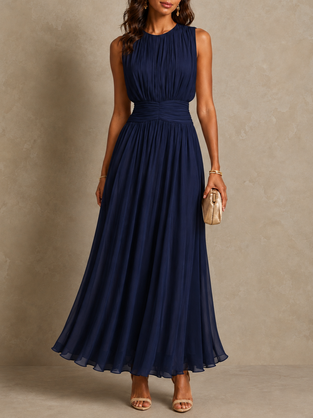Bralow | Roxanne Ruched Waist Sleeveless Maxi Dress