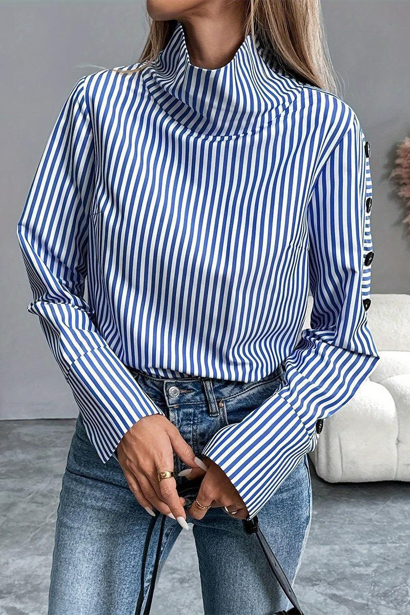 Bralow Blue Striped High Neck Top