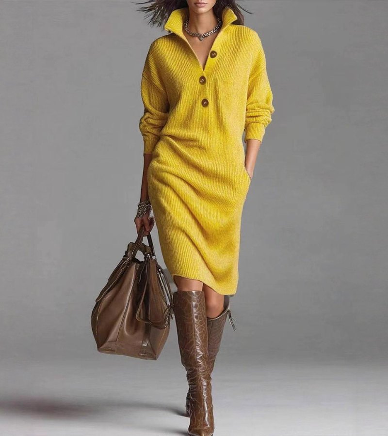 Kayla | Women's Ribbed Button Front Sweater Dress