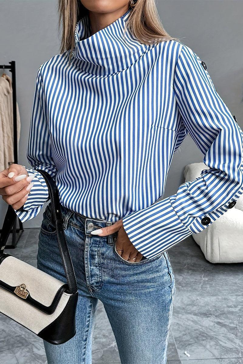 Bralow Blue Striped High Neck Top