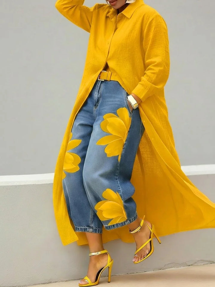 Fiamma Shirt Dress and Floral Jeans Set