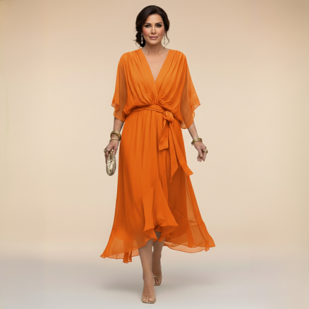 Fiona | Elegant Wrap Midi Dress with Tie Waist