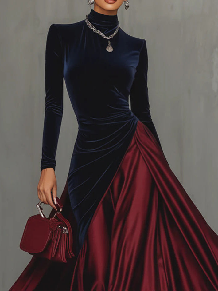 Lira Bicolor Velvet and Satin Long Dress