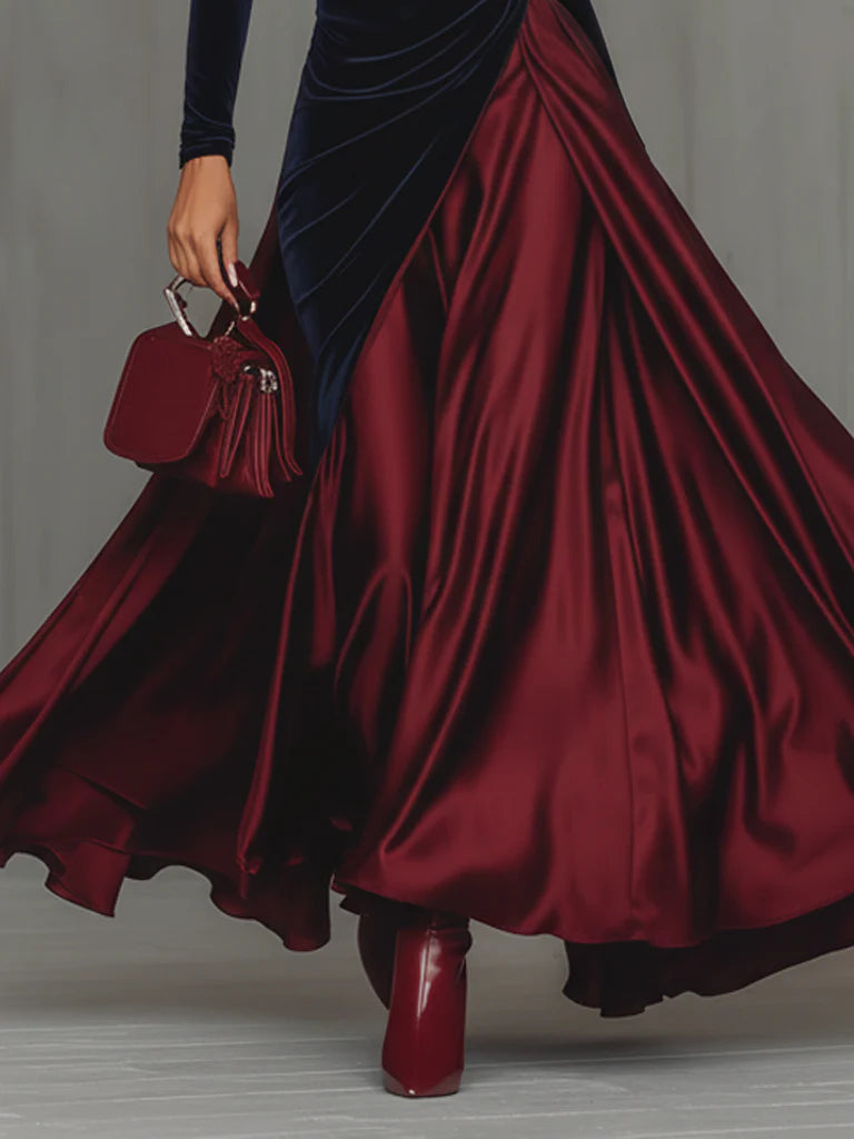 Lira Bicolor Velvet and Satin Long Dress