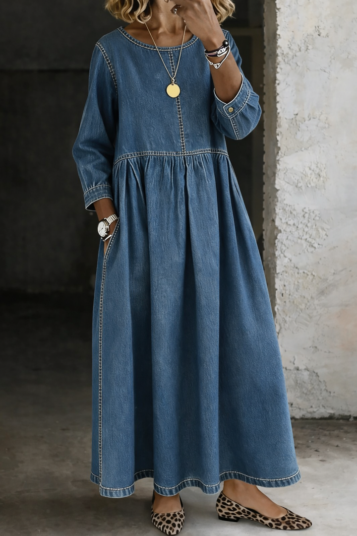 Natalia - Vintage Denim Maxi Dress