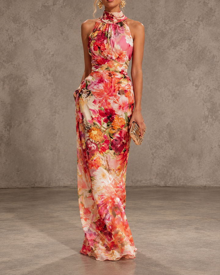 Stacey | Red Floral Halter Dress
