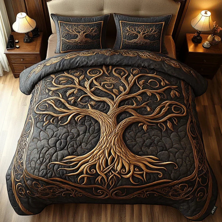 Golden Roots 3-Piece Quilted Bedding Set