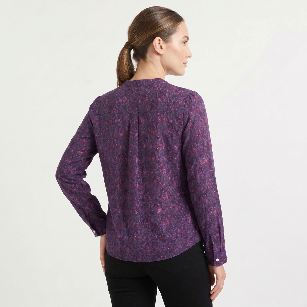 Printed Henley Neck Blouse | Long Sleeve