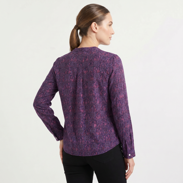 Printed Henley Neck Blouse | Long Sleeve