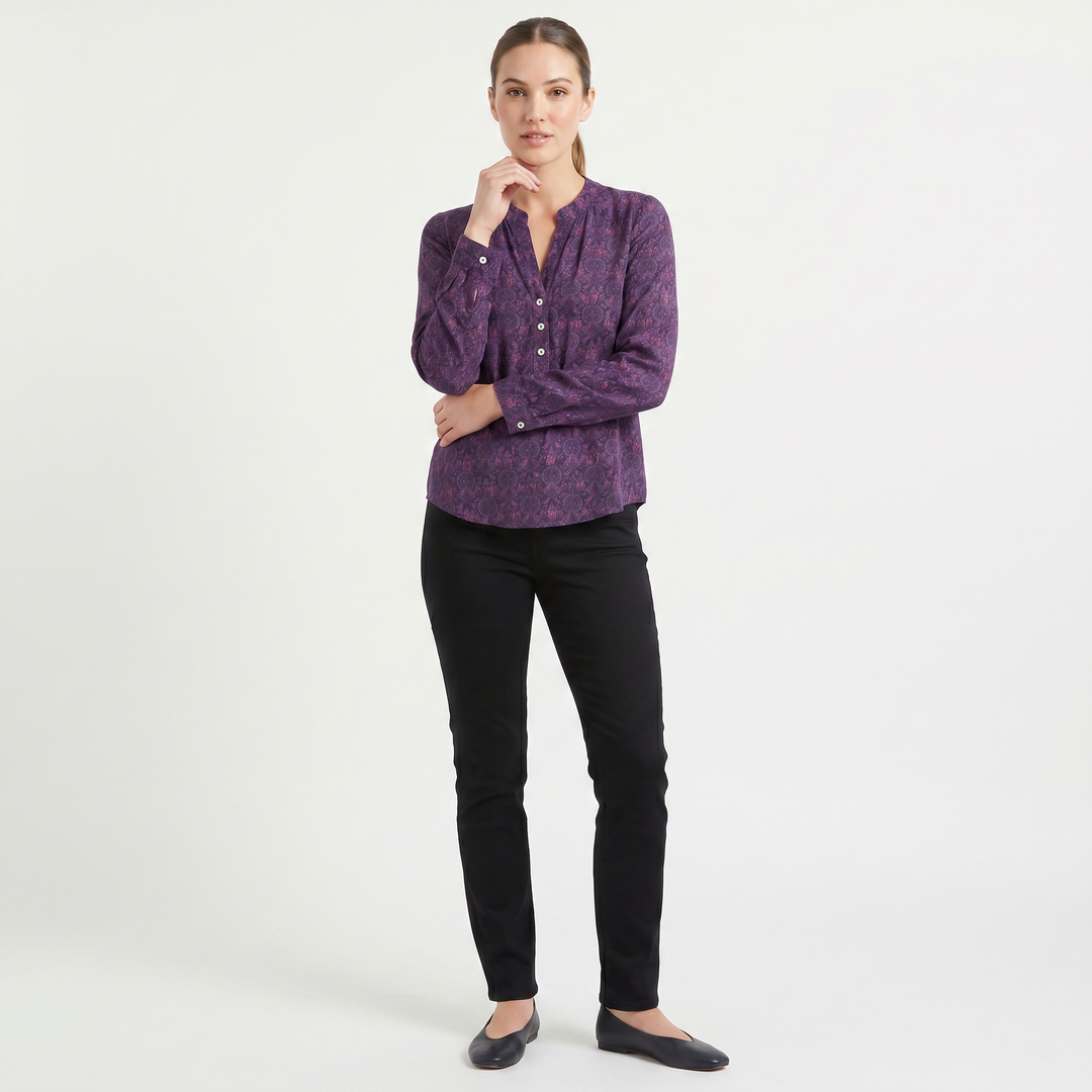 Printed Henley Neck Blouse | Long Sleeve