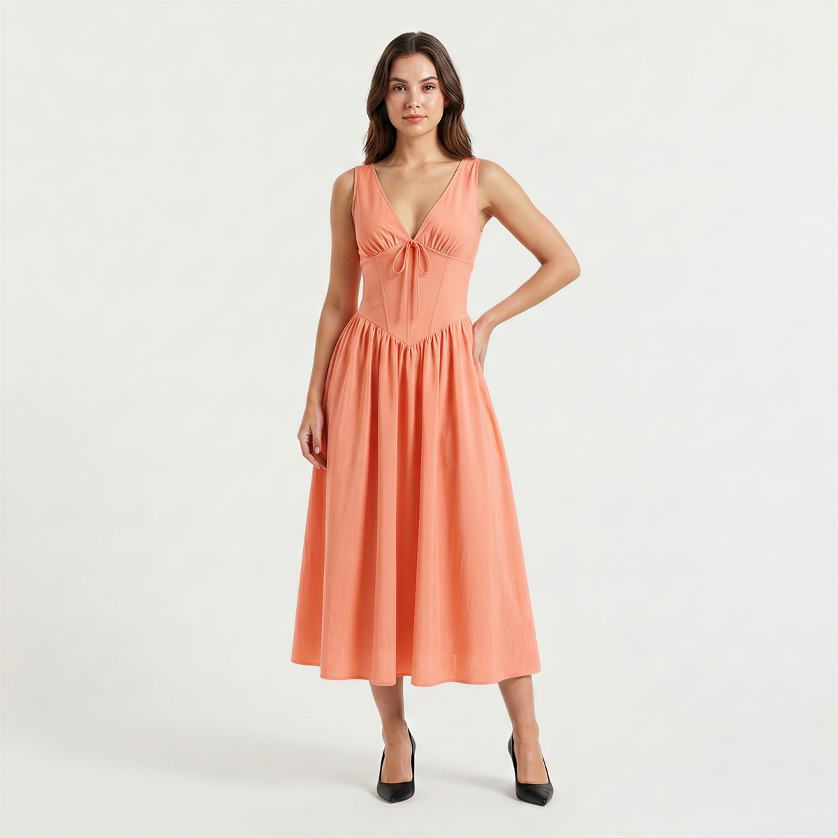 Sleeveless V-Neck Midi Dress