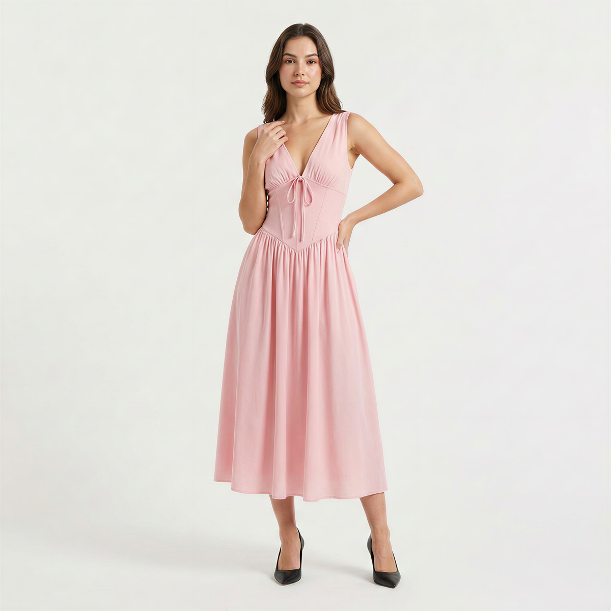 Sleeveless V-Neck Midi Dress