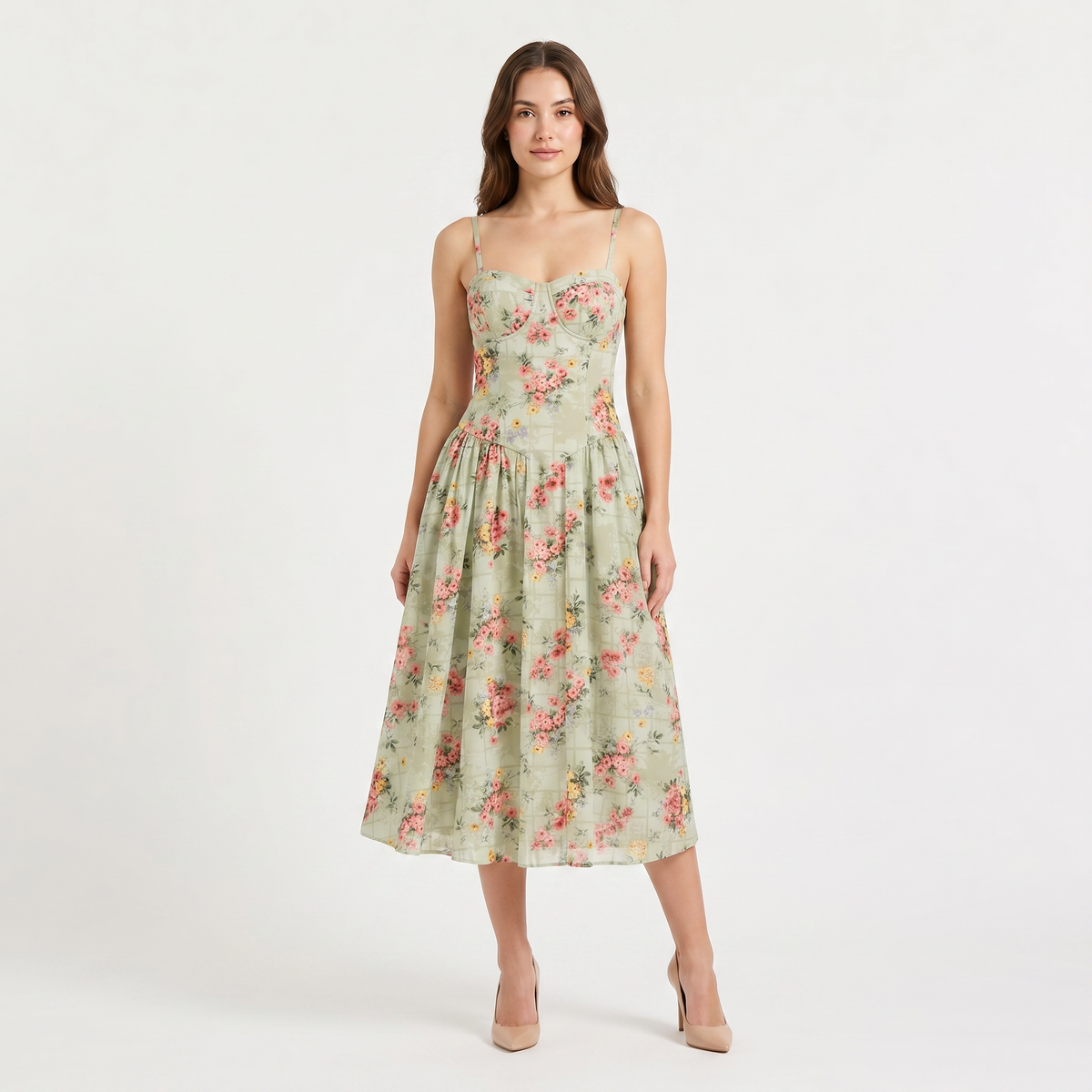 Floral Strappy Fit-And-Flare Midi Dress