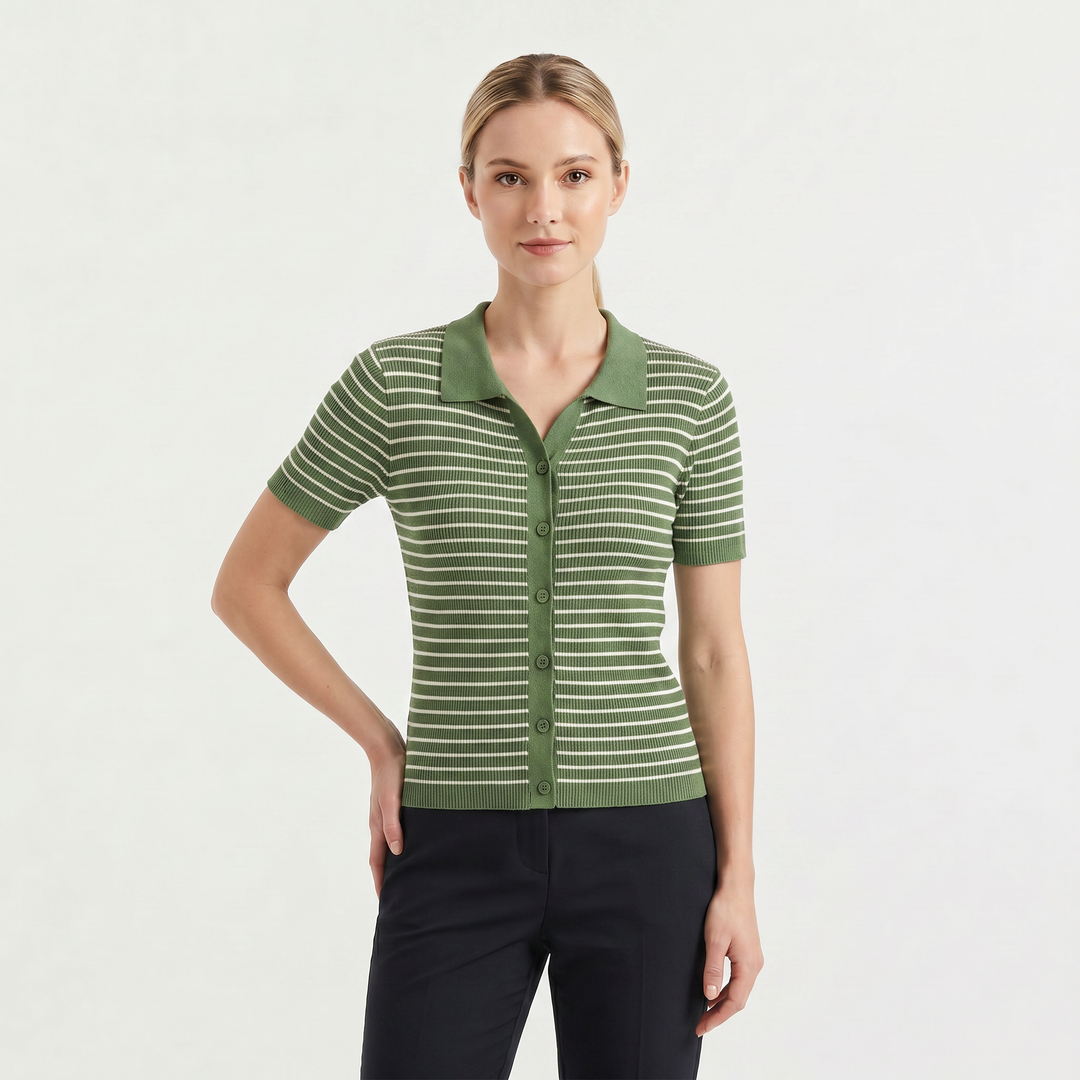 Striped Button-Up Polo Shirt