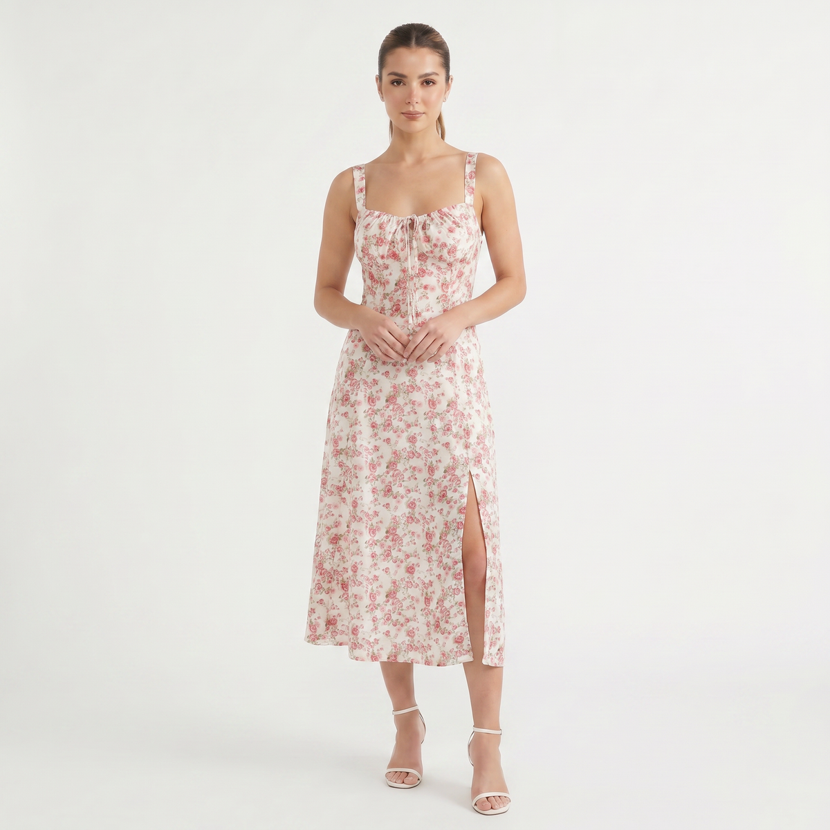 Floral Tie Front Midi Dress