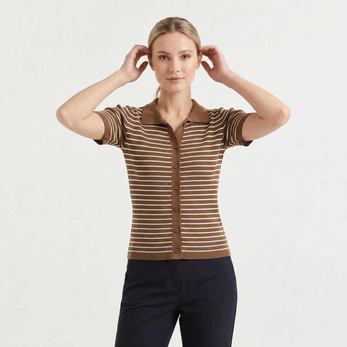 Striped Button-Up Polo Shirt
