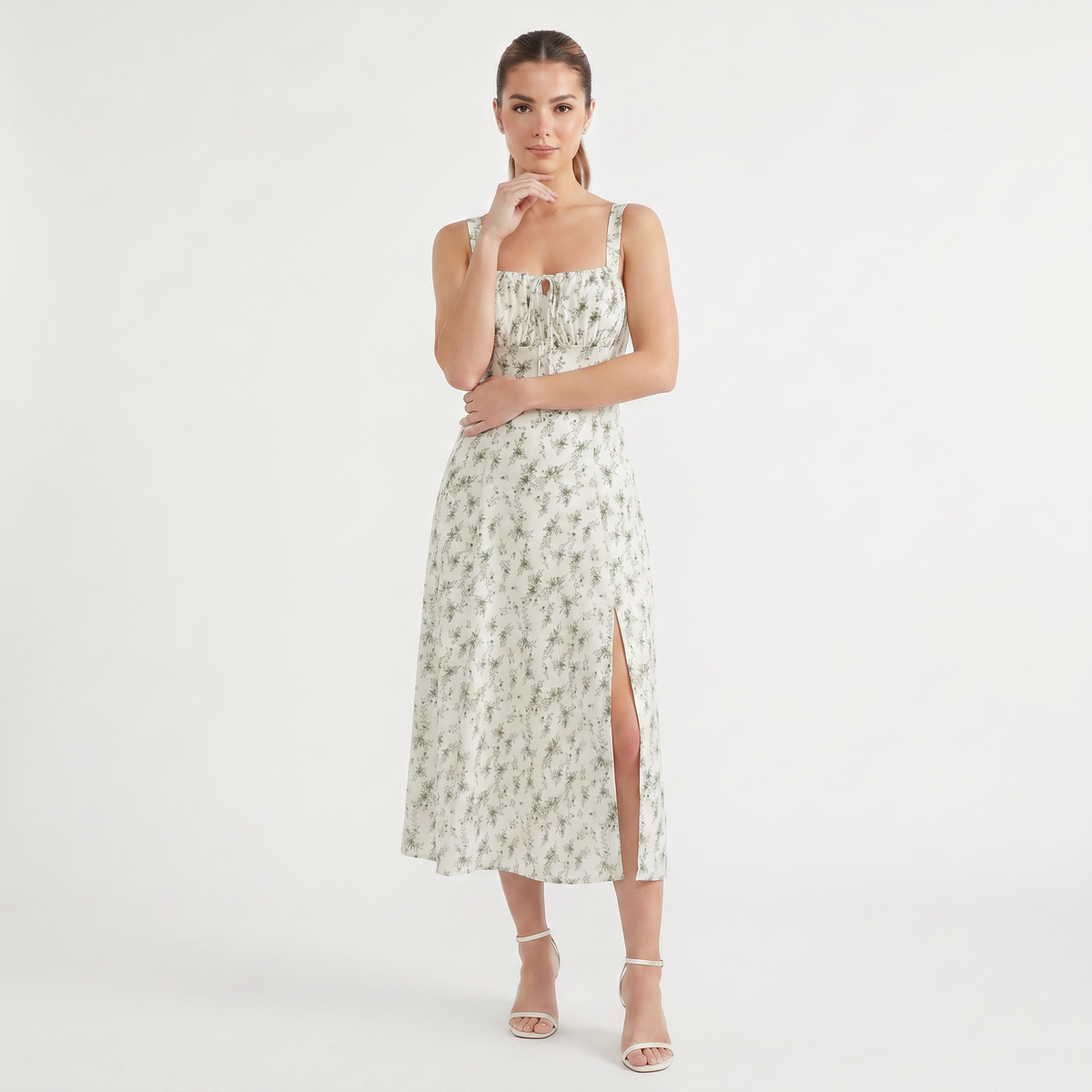 Floral Tie Front Midi Dress