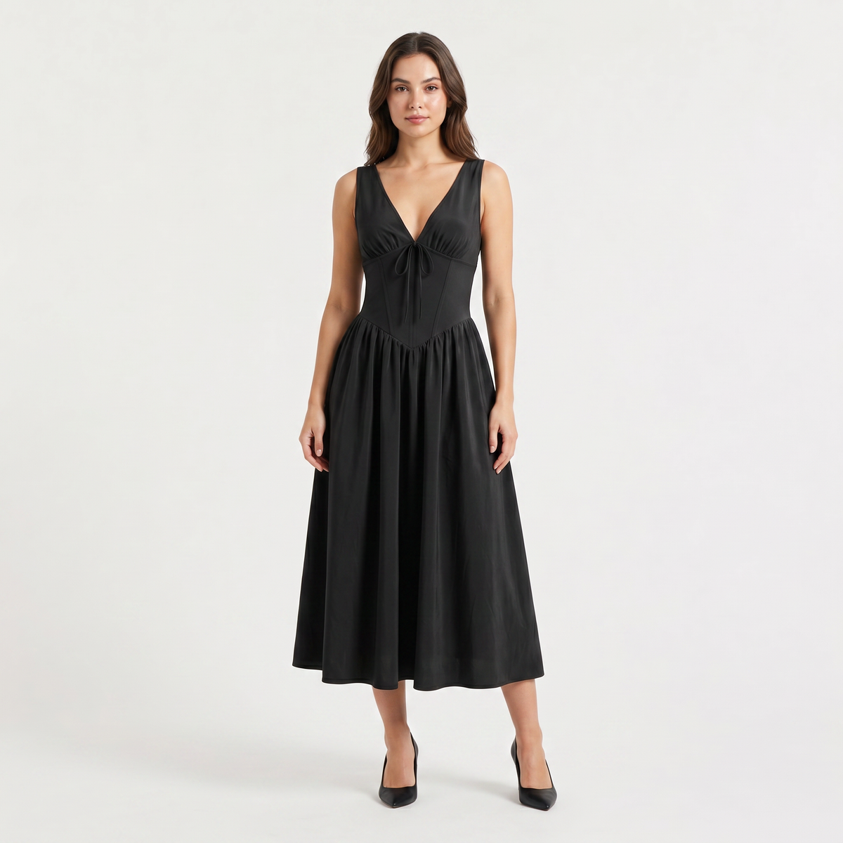 Sleeveless V-Neck Midi Dress