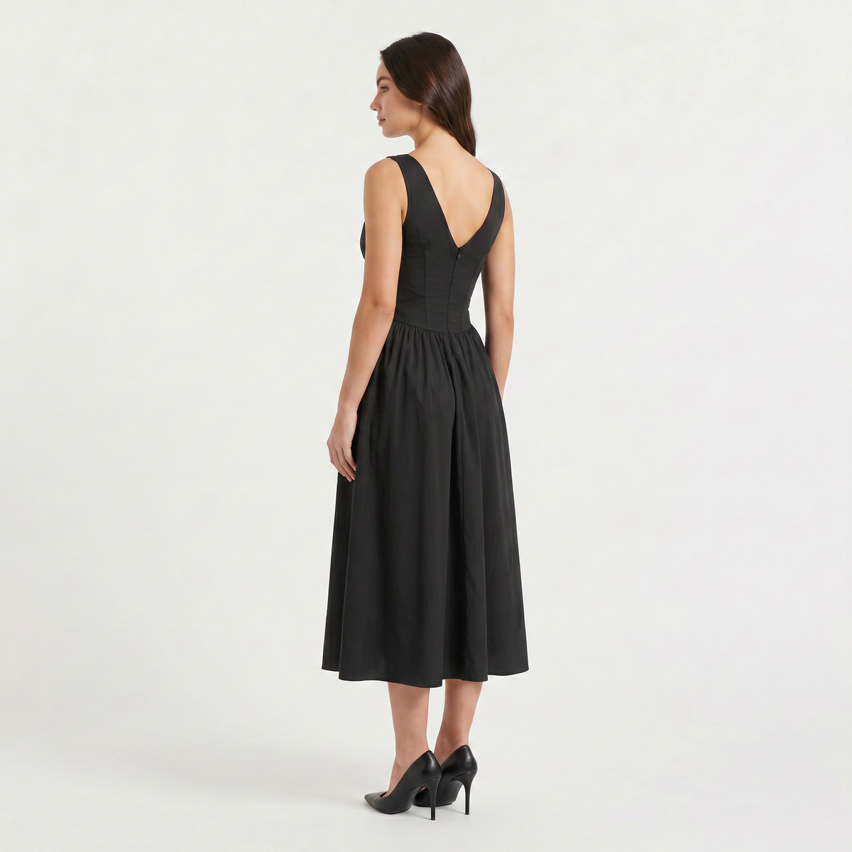 Sleeveless V-Neck Midi Dress