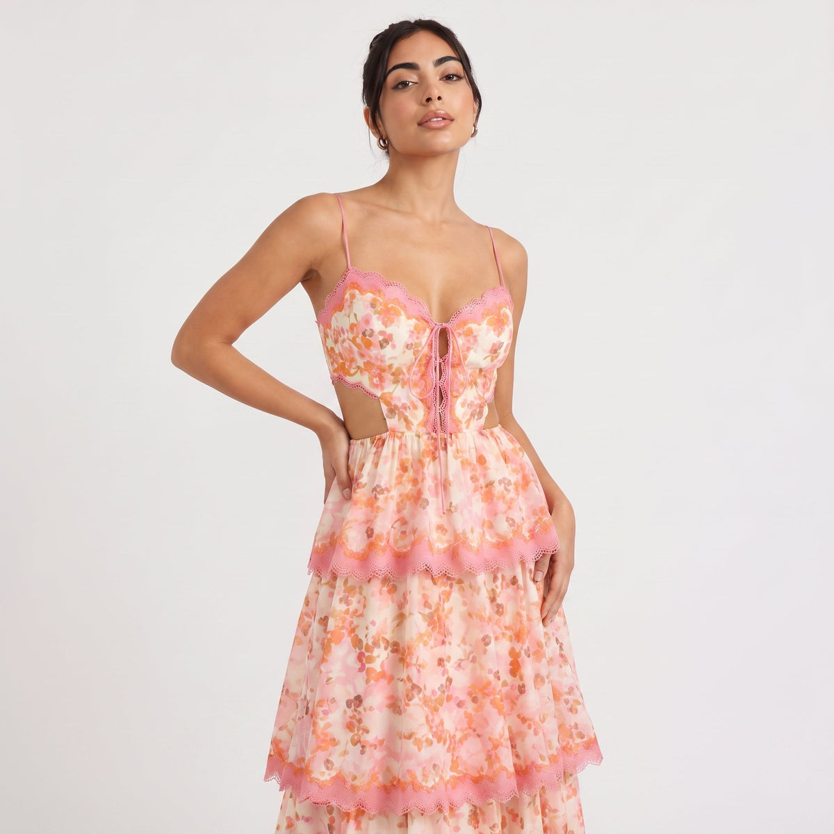 Patterned Maxi Ruffle Dress