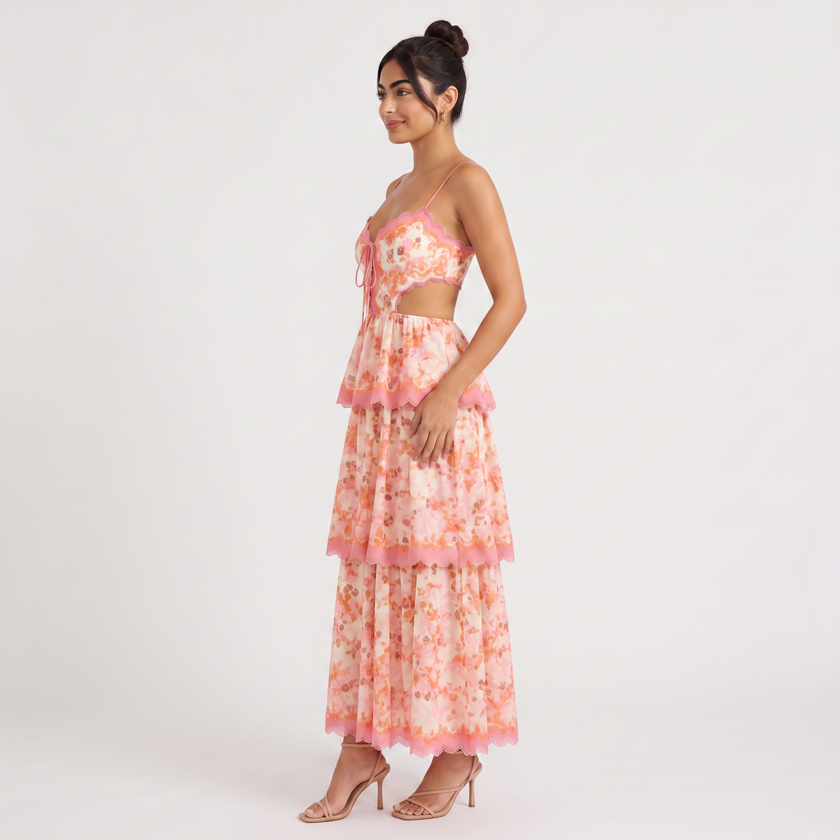 Patterned Maxi Ruffle Dress
