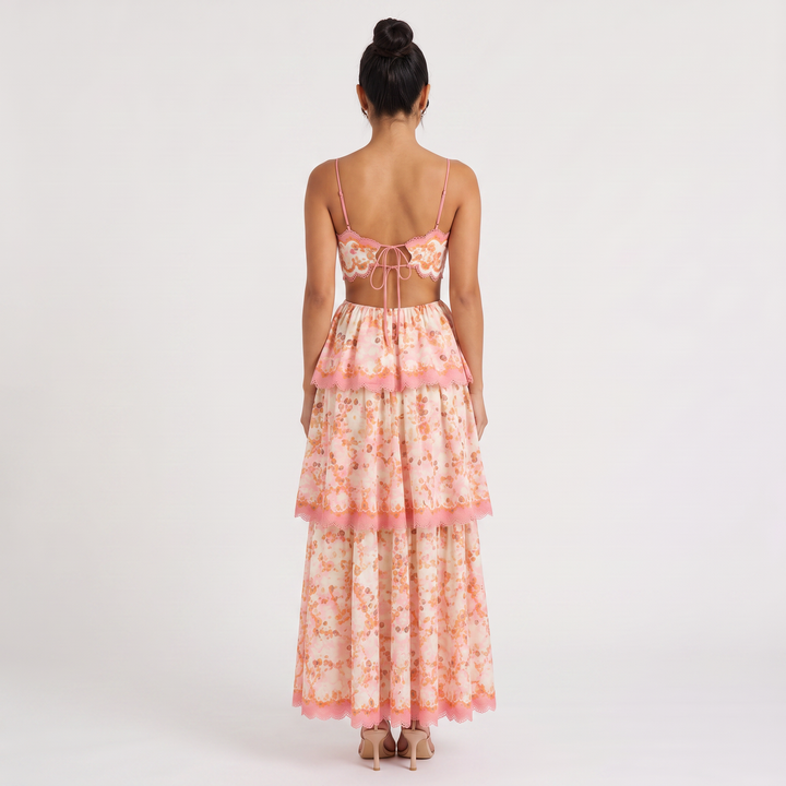 Patterned Maxi Ruffle Dress