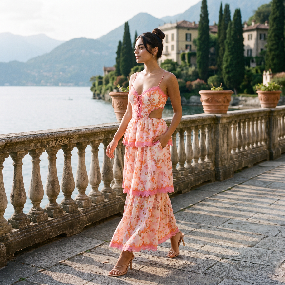 Patterned Maxi Ruffle Dress