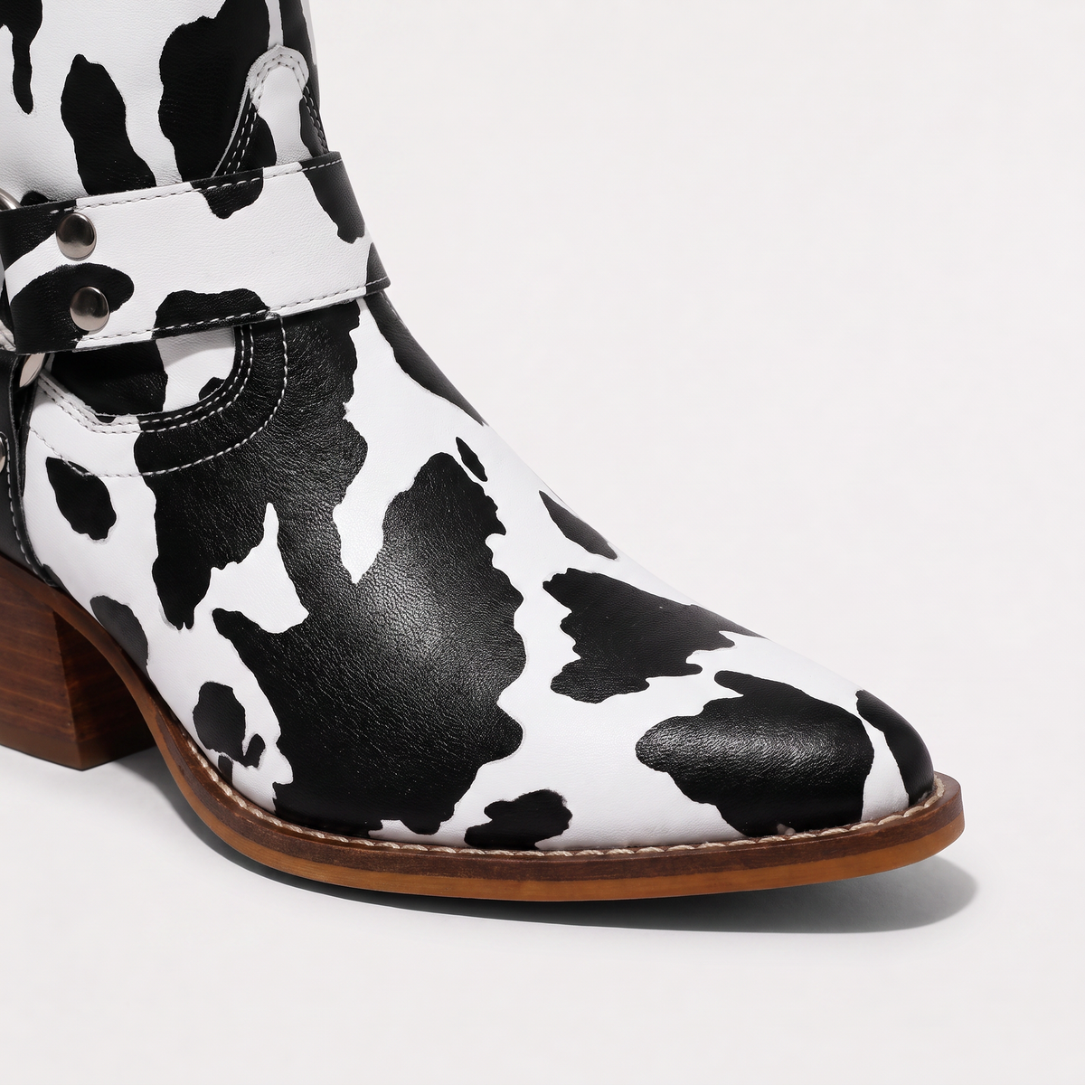 Cow-Print Block Heel Cowboy Boots
