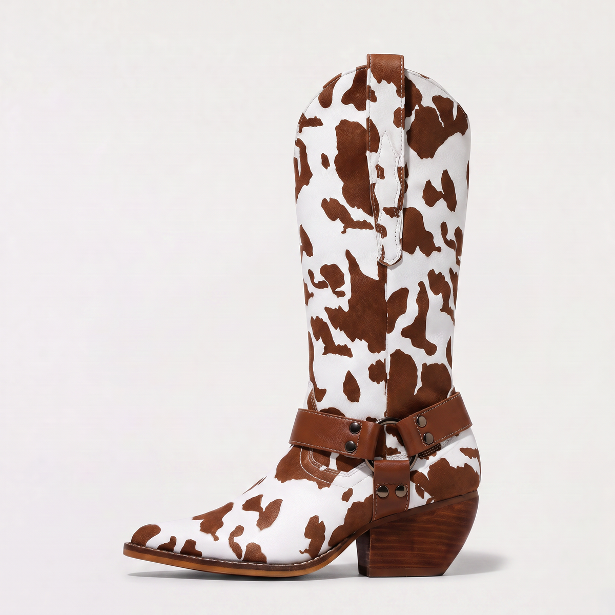 Cow-Print Block Heel Cowboy Boots