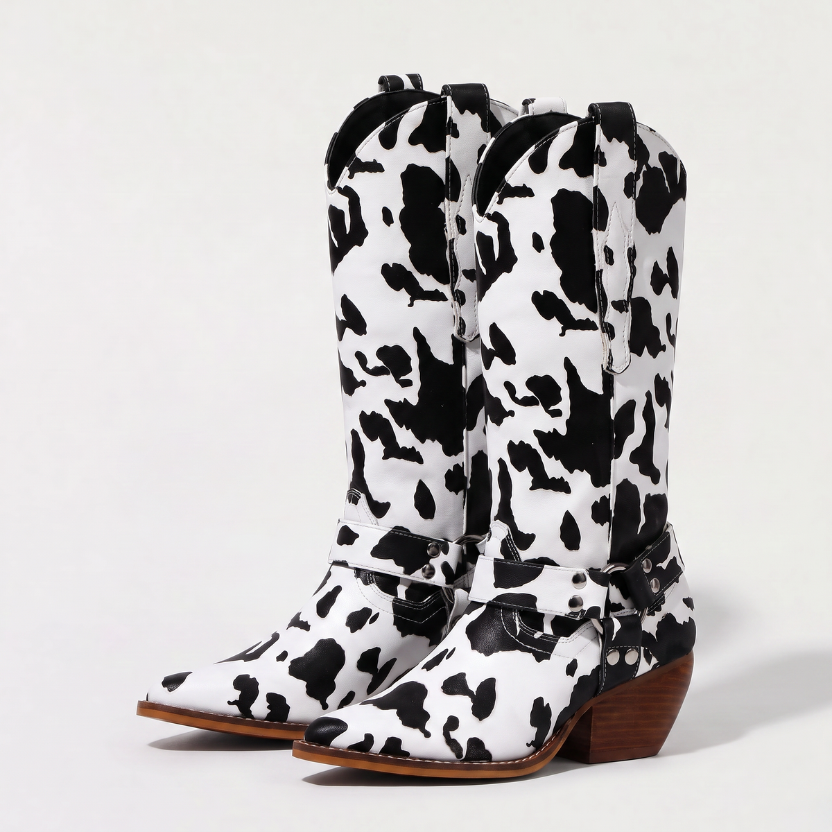 Cow-Print Block Heel Cowboy Boots