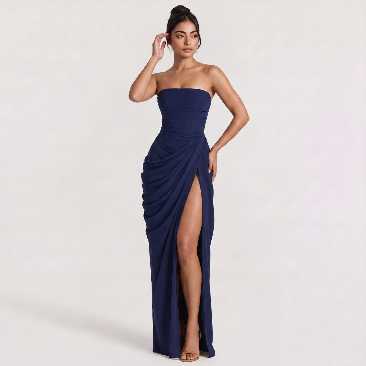 Strapless Draped Maxi Dress