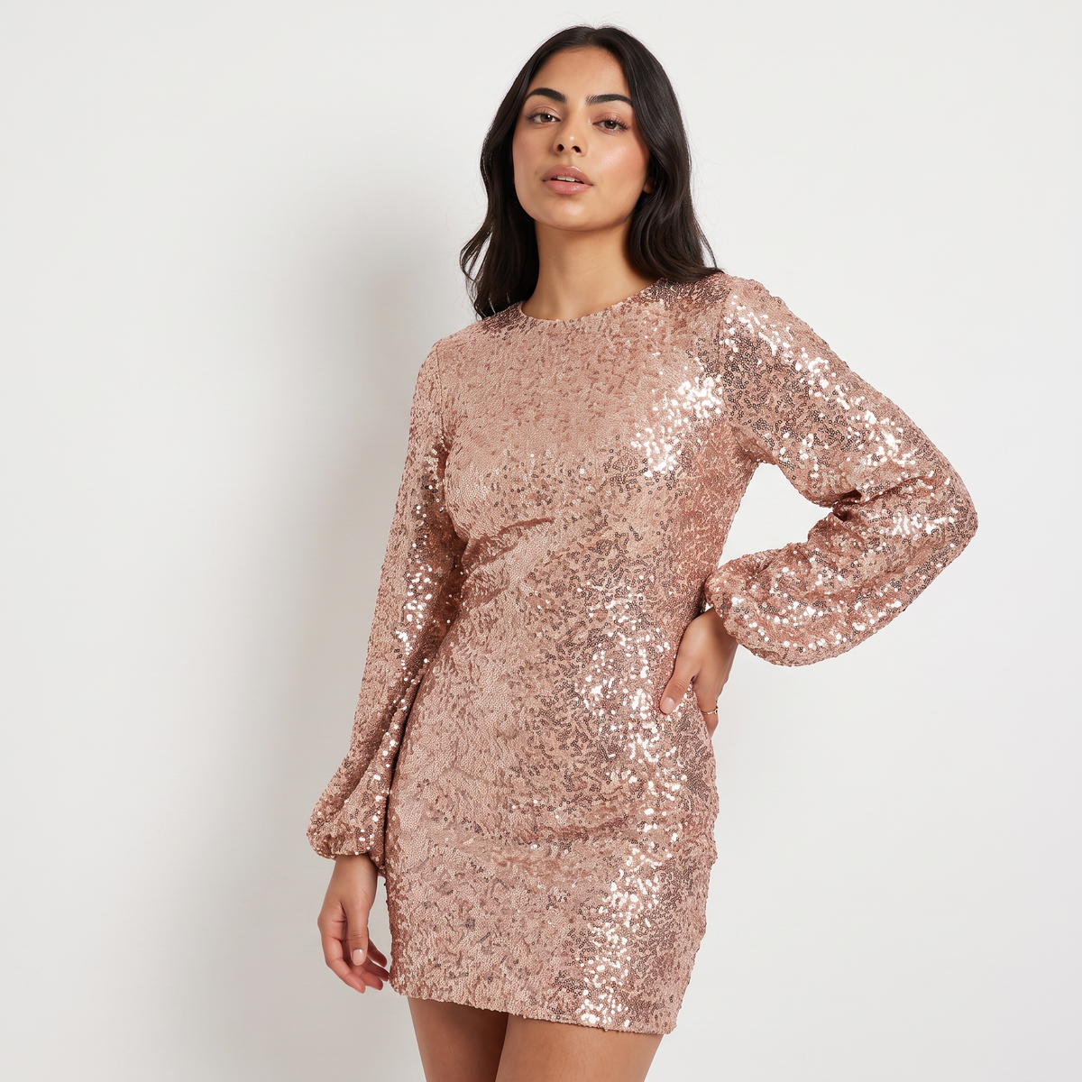 Balloon Sleeves Sequin Mini Dress