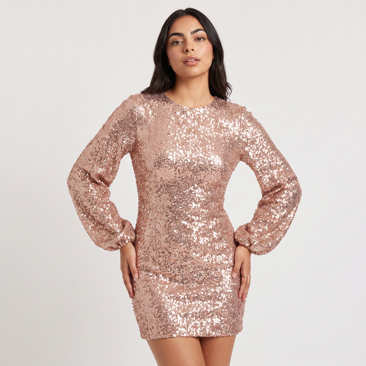 Balloon Sleeves Sequin Mini Dress