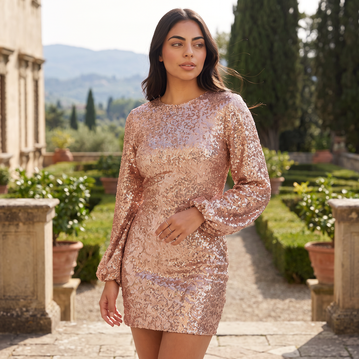 Balloon Sleeves Sequin Mini Dress