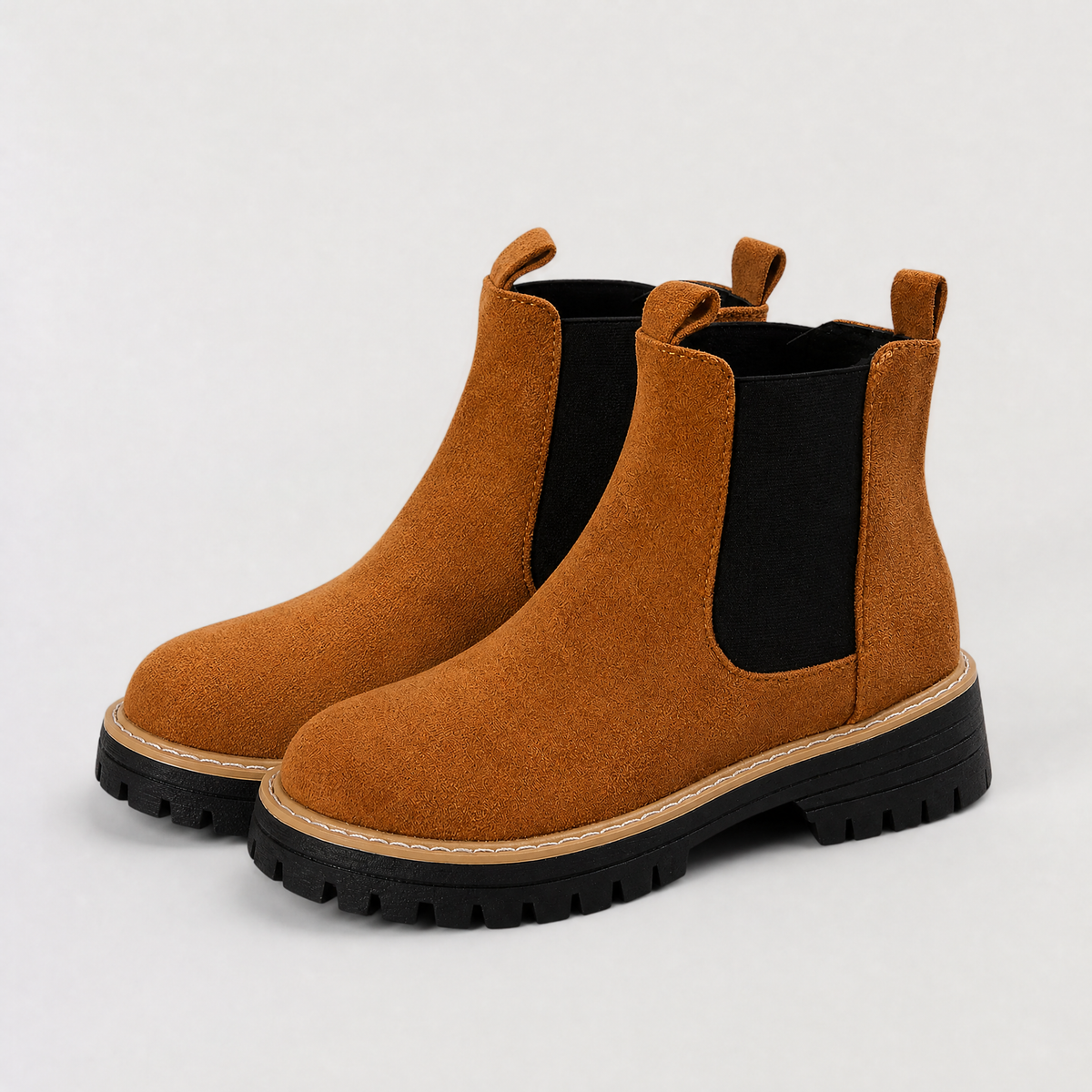 Suede Block Heel Ankle Chelsea Boots