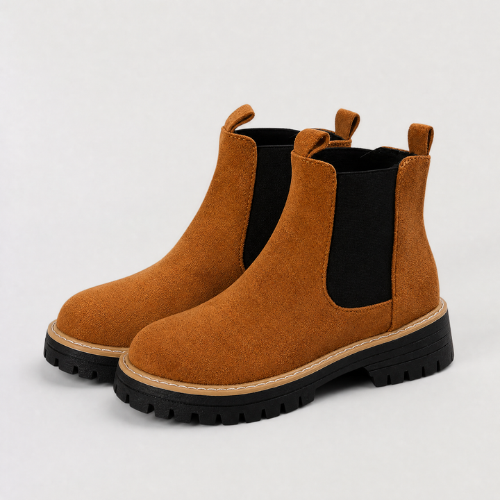 Suede Block Heel Ankle Chelsea Boots