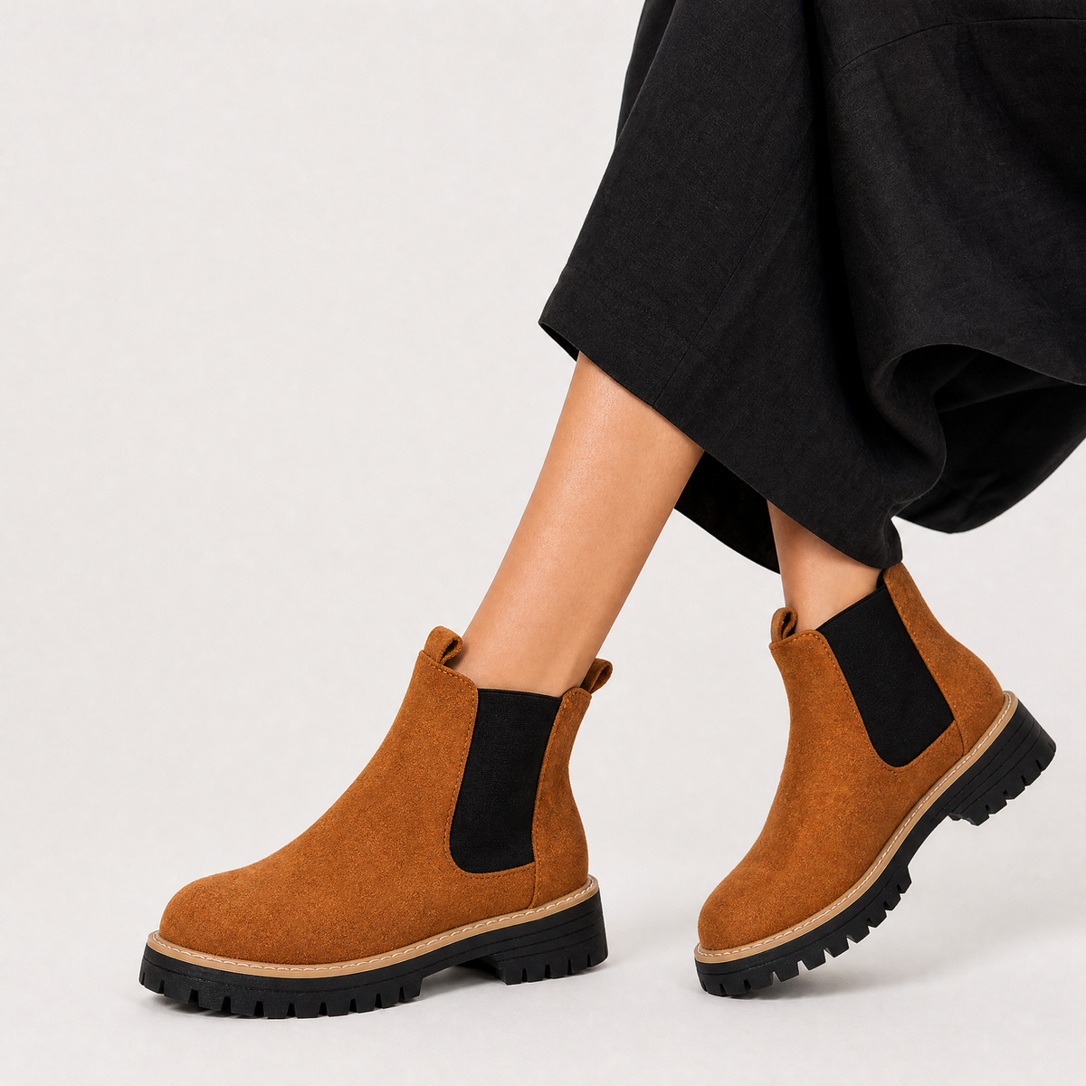 Suede Block Heel Ankle Chelsea Boots